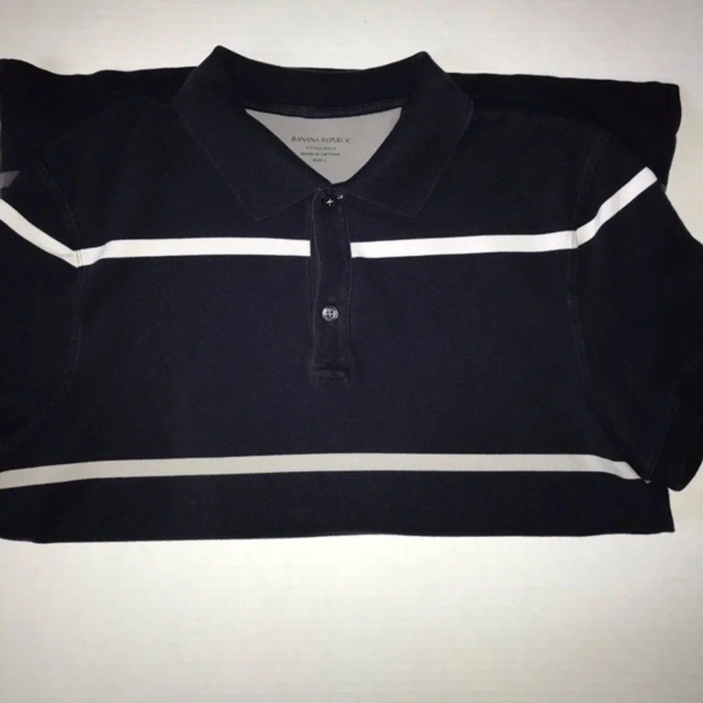 Banana Republic Fitted Polo Navy‎ Striped Large